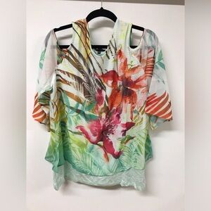 Plus Size Women Short Cap-Sleeve Floral Casual Blouse Tee T Shirt Top Green